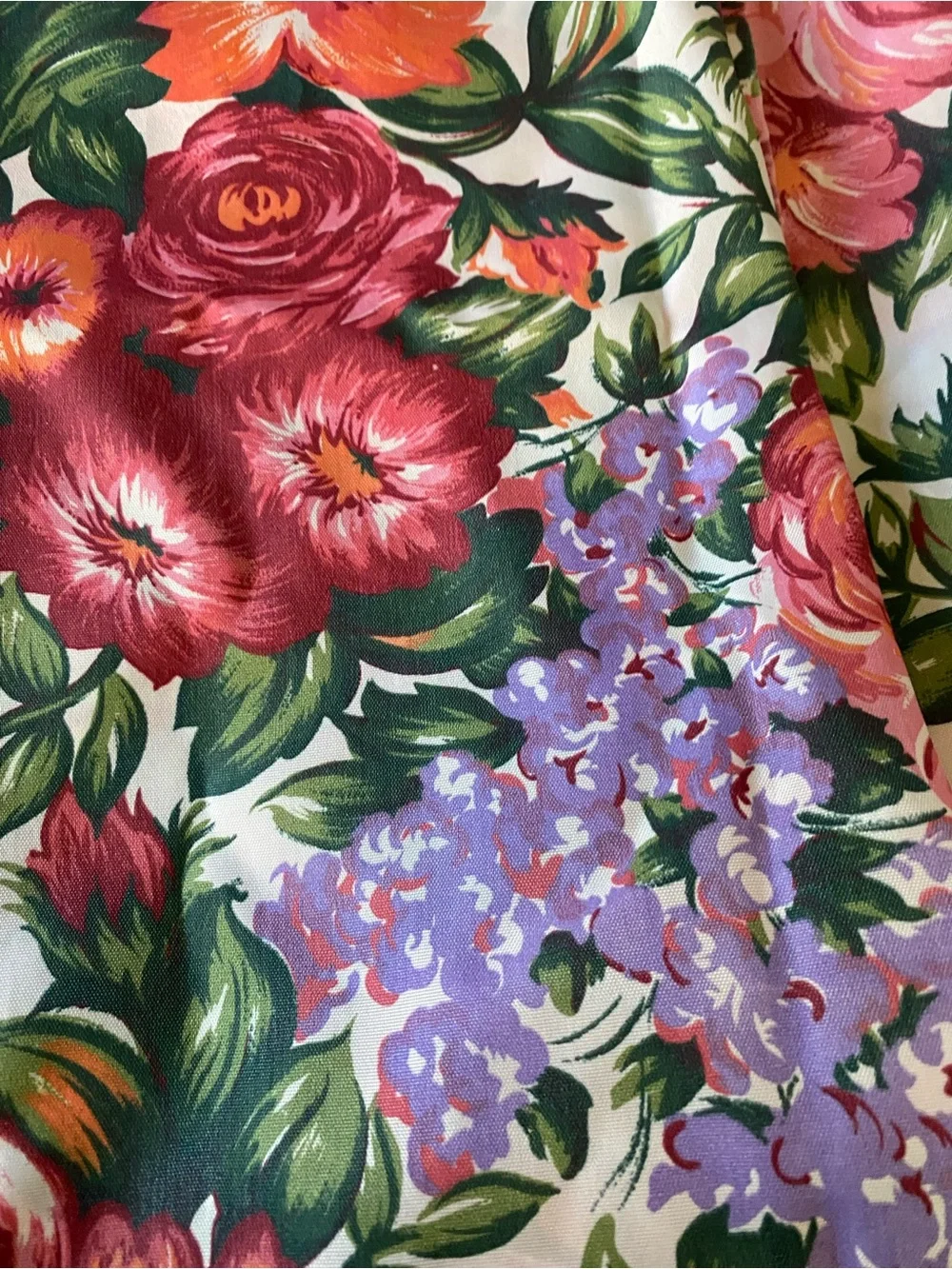 Vintage 1990s Colorful Floral Rose Shower Curtain Pink Purple Made In USA